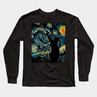 Cat Starry Night Fantasy Long Sleeve T-Shirt